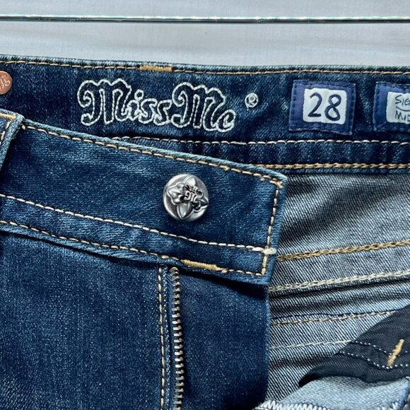 Miss Me Signature Mid Skirt Womens 28 Straight Mini Stretch Zip Denim Dark Wash - Picture 11 of 13